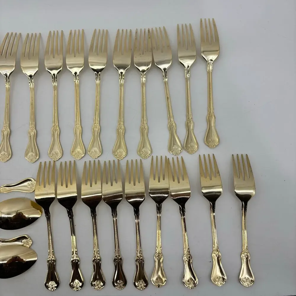 Alco Flatware Gold Tone Hollywood Regency Spoons Forks Knifes 49 Pcs